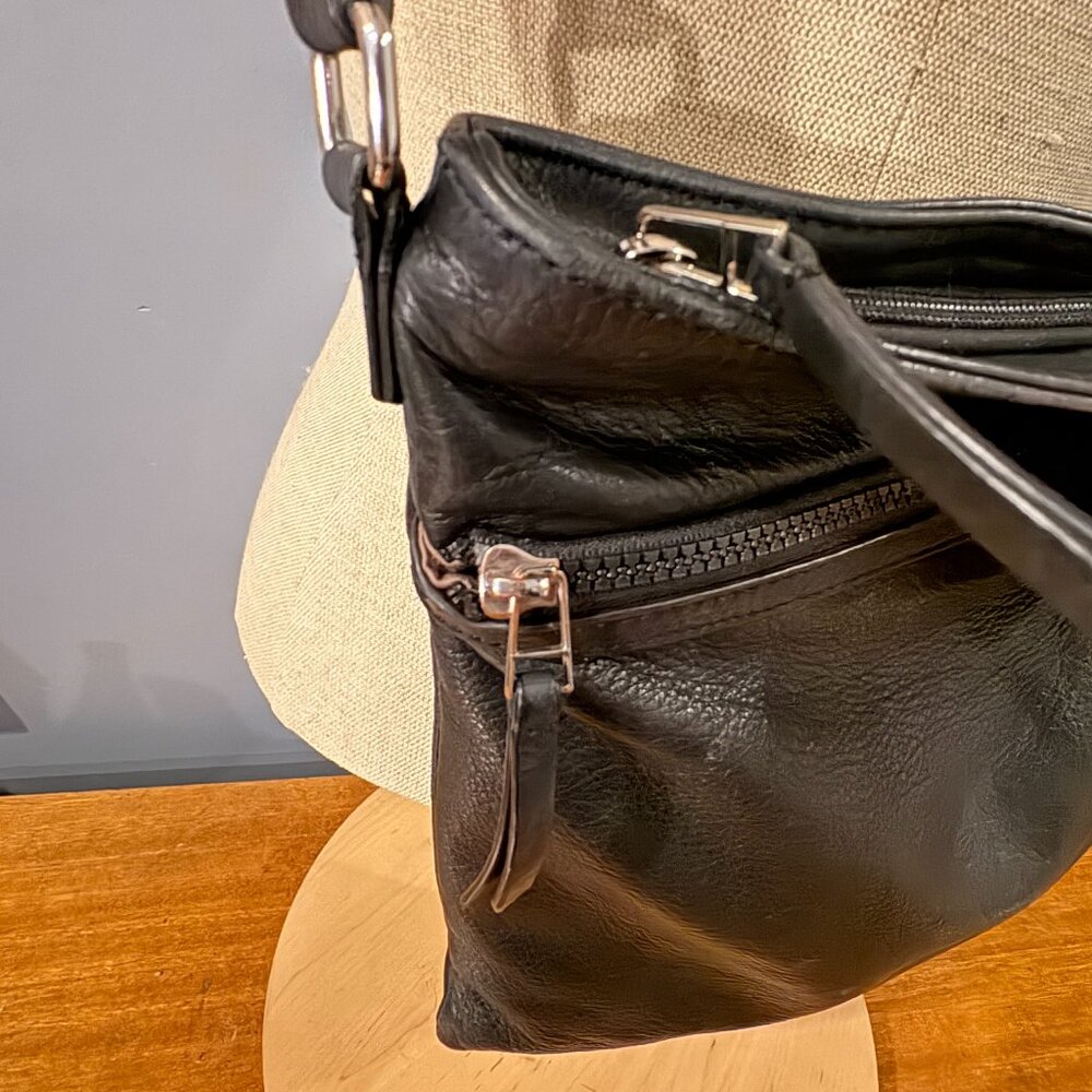 Leather Cross Body Bag, Black, Adjustable Strap, - Picture 9 of 9